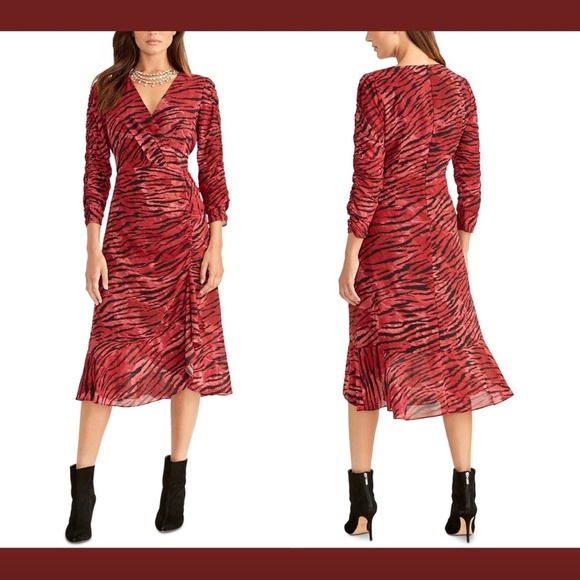 NWT $129 RACHEL Rachel Roy Anja‎ Animal Print Cascading Ruffle Dress [ SZ 2 ] - Picture 1 of 12